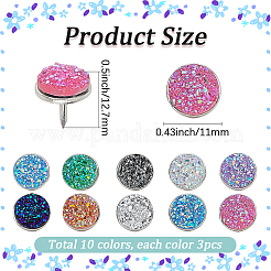 30 puntine da disegno in resina druzy a 10 colori&nbsp;AJEW-BM0001-04