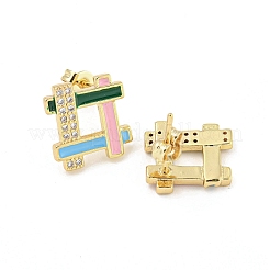 Aretes de latón chapado en oro real de 18k con rombo hueco&nbsp;EJEW-L269-102G-01