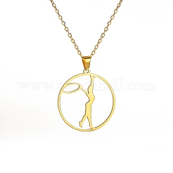 Colliers pendentifs en acier inoxydable 304 représentant la silhouette d'une gymnaste sportive pour femmes&nbsp;WG81C1E-02