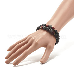 Ensemble de bracelets extensibles en larvikite noire naturelle&nbsp;BJEW-JB07499
