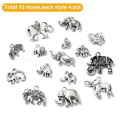 Pendenti con elefante in lega di stile tibetano da 30 pz 15 stili&nbsp;TIBEP-YW0001-83