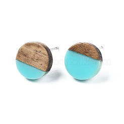 Boucles d'oreilles clous en résine opaque et bois de noyer&nbsp;EJEW-N017-008-B07