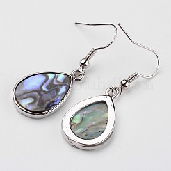Teardrop Platin Ton Messing natürliche Paua Muschel baumeln Ohrringe&nbsp;EJEW-M060-08-01