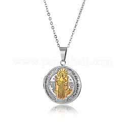 Colliers pendentifs médaillons en acier inoxydable 304 avec médaille de saint Benoît pour femmes&nbsp;NJEW-G187-02GP