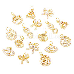 16pcs 8 estilos latón micro pavé colgantes de circonita cúbica&nbsp;KK-TA0002-30