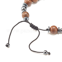 Bracelet en bois naturel et perles tressées en hématite synthétique&nbsp;BJEW-JB07823