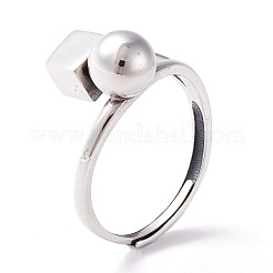 Cubo e perline rotonde 925 anello regolabile in argento sterling da donna&nbsp;STER-G032-10AS