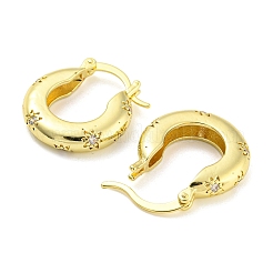 Orecchini a cerchio spessi da donna con motivo floreale in ottone placcato con micro pavè di zirconi&nbsp;EJEW-P239-02G