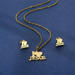 Wort ich liebe Jesus 304 Edelstahl Anhänger Halsketten & Ohrstecker Sets&nbsp;FS-WGBBC94-01