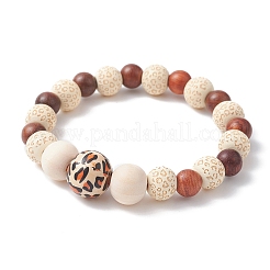 Bracelet extensible en perles rondes en bois naturel pour femme&nbsp;BJEW-JB09352
