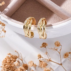 Orecchini a polsino da donna con micro pavé di zirconi trasparenti in ottone placcato a cremagliera&nbsp;EJEW-C125-29G