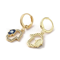 Main de Hamsa avec mauvais œil véritable boucles d'oreilles à levier en laiton plaqué or 18 carat&nbsp;EJEW-Q797-22G-03