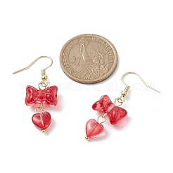 Pendientes colgantes de vidrio con lazo y corazón&nbsp;EJEW-JE05647