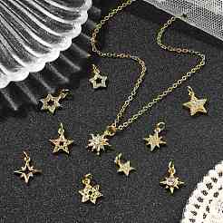 10 pz 10 stili stella in ottone micro pavé zirconi cubici trasparenti charms&nbsp;KK-CJ0002-43