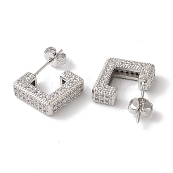 Pendientes de circonita cúbica transparente con micropavé de latón con diseño de caja cuadrada para mujer&nbsp;EJEW-A110-07P