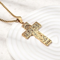 Colliers pendentifs croix vierge creuse en acier inoxydable 201 pour hommes et femmes&nbsp;NJEW-Z118-01G