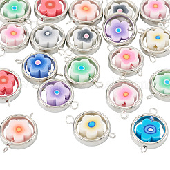 20 Stück Polymer Clay Blume & Ccb Ring Rahmen Glieder Verbinder Charms&nbsp;CLAY-TADJ0001-10