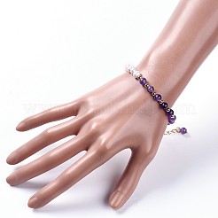 Pulseras de perlas naturales y amatistas naturales&nbsp;BJEW-JB05153-02