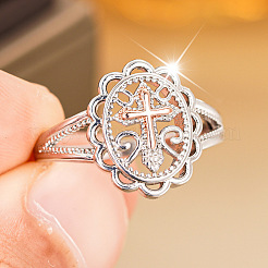Ovale Fingerringe aus Messing mit Kreuzmuster und ausgehöhlter Öffnung für Damen&nbsp;FS-WG4621C-01