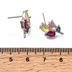 Messing Micro Pave Zirkonia Blume Ohrstecker&nbsp;EJEW-P322-12P