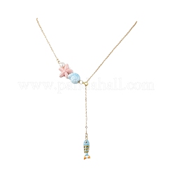 Ozean Messing Pavé Zirkonia Emaille Fischquaste Messing Kabelkette Lariat&nbsp;NJEW-JN06293