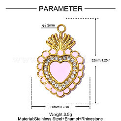 Anhänger aus Edelstahl 304 mit rosa Emaille&nbsp;SA-OY001-37G-01