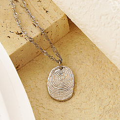 Colliers à pendentif ovale texturé en acier inoxydable 304 anti-ternissement&nbsp;QQ8734-2