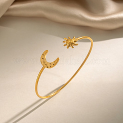 Bracciali rigidi aperti da donna in acciaio inossidabile 304 con motivo luna e sole testurizzati.&nbsp;DP7347