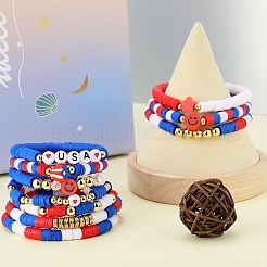 10 bracelet extensible fait main en perles d'argile polymère sur le thème de la fête de l'indépendance&nbsp;BJEW-SW01605