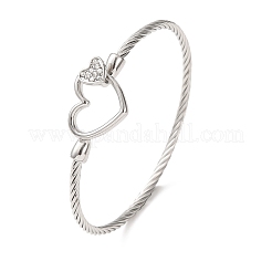 Bracelets manchettes en acier inoxydable 304 avec strass en forme de cœur pour femmes&nbsp;SA-CBA2192-06P