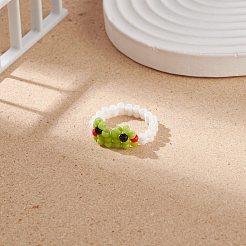 Geflochtener Perlen-Fingerring aus Glassamen in Froschform für Frauen&nbsp;RJEW-TA00052
