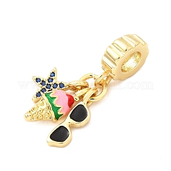 Messing Micro Pave blau Zirkonia europäischen Anhänger Charms&nbsp;KK-F904-07G