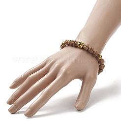 2 pièces 2 couleurs bois naturel & synthétique hématite & alliage tête bouddhiste perlé bracelets extensibles ensemble pour les femmes&nbsp;BJEW-JB09154