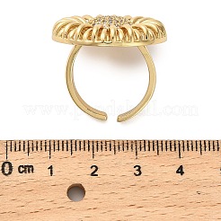 Sonnenblumen-Messing-Mikropflaster-Manschettenringe mit klarem Zirkonia für Damen&nbsp;RJEW-M098-02G