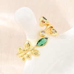 Anillos abiertos tipo brazalete de latón con circonitas cúbicas engastadas&nbsp;CU-CBACDF6-09G-01