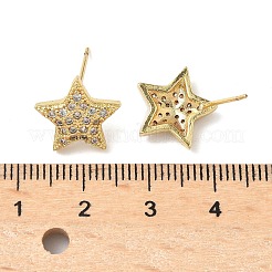 Boucles d'oreilles étoile en laiton micro pavé de zircones cubiques transparentes&nbsp;EJEW-A132-16G