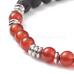 Armband aus geflochtenen Perlen aus natürlichem Karneol (gefärbt und erhitzt) und Lavagestein&nbsp;BJEW-TA00188-02