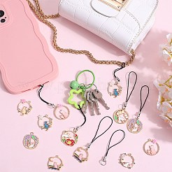 DIY-Set zur Herstellung von Handybändern mit Emaille-Anhängern aus Legierung mit Katzen- und Blumenmotiv&nbsp;DIY-SC0025-52