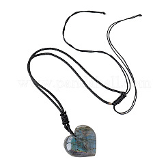 Colliers avec pendentif en forme de cœur en labradorite naturelle et cordon tressé réglable&nbsp;FS-WG928F5-01