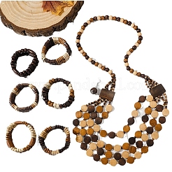 Collane multistrato con perline di legno e braccialetti con perline e set di orecchini pendenti&nbsp;WG7BAAE-02