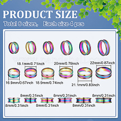 24 stücke 6 stile 201 edelstahl geriffelte finger ring einstellungen&nbsp;STAS-ME0003-12MC