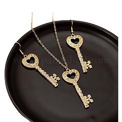 Herz schlüssel legierung kristall strass anhänger halsketten & baumeln ohrringe sets&nbsp;FS-WGEF036-01