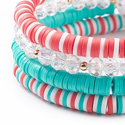 4 Stück 4 Stil handgefertigte Heishi Sunfer Stretch-Armbänder aus Polymer-Ton mit Messingherzen&nbsp;BJEW-TA00093