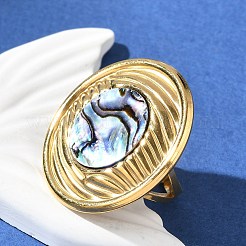 Anillos de dedo de concha de paua de acero inoxidable 304 planos y redondos para mujer&nbsp;RJEW-G346-05G-01