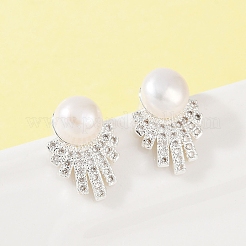 Boucles d'oreilles à tige rondes en laiton avec micro pavé de zircons cubiques transparents&nbsp;EJEW-U072-01S