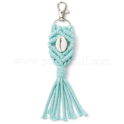 Decorazione pendente con fili di cotone macramè fatti a mano e perline di conchiglia di ciprea naturale&nbsp;HJEW-JM02627-01