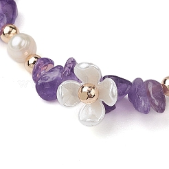 Stretch-Armbänder aus Kunststoff mit Edelsteinsplittern und Blumen&nbsp;BJEW-JB10205