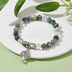 Braccialetti elasticizzati con perline rotonde di agata naturale&nbsp;BJEW-JB09872-02