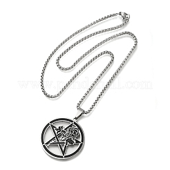 201 Edelstahl Rose Flower Pentagramm Anhänger Box Kette Halsketten&nbsp;STAS-D196-03P