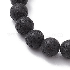 Bracelets extensibles en perles de lave naturelles rondes de 8 mm et perles de coquillage&nbsp;BJEW-JB10243